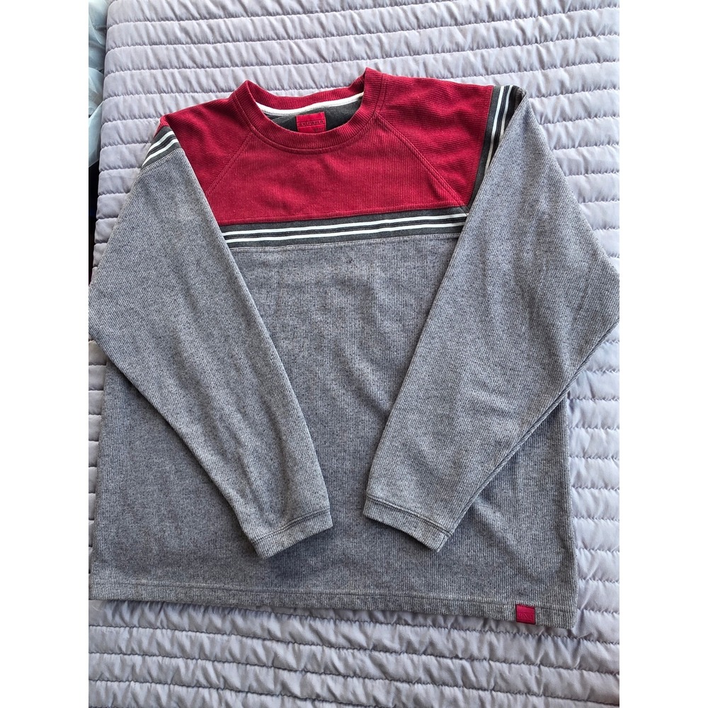921 Extreme Gear Mens Therm Shirt Gry Red Colorblock Ribbed Waffle Knit Long Slv